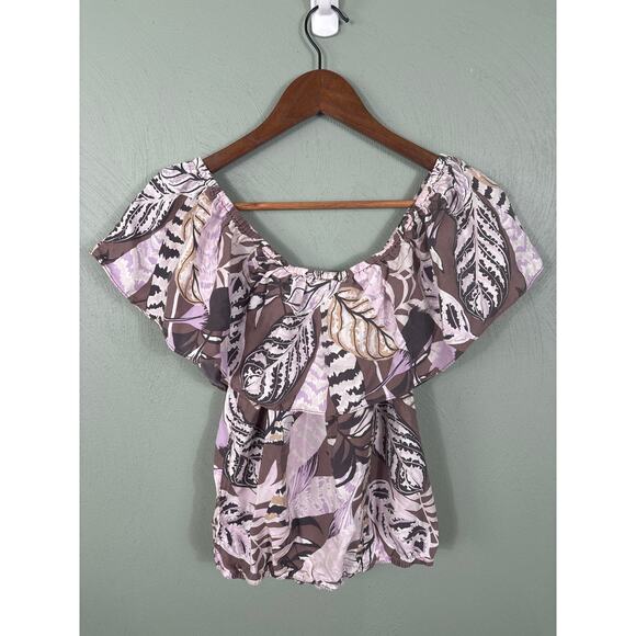 Unsubscribed Women's Size XS Floral Off The Shoulder Silk Casual Blouse Tops - Picture 8 of 8